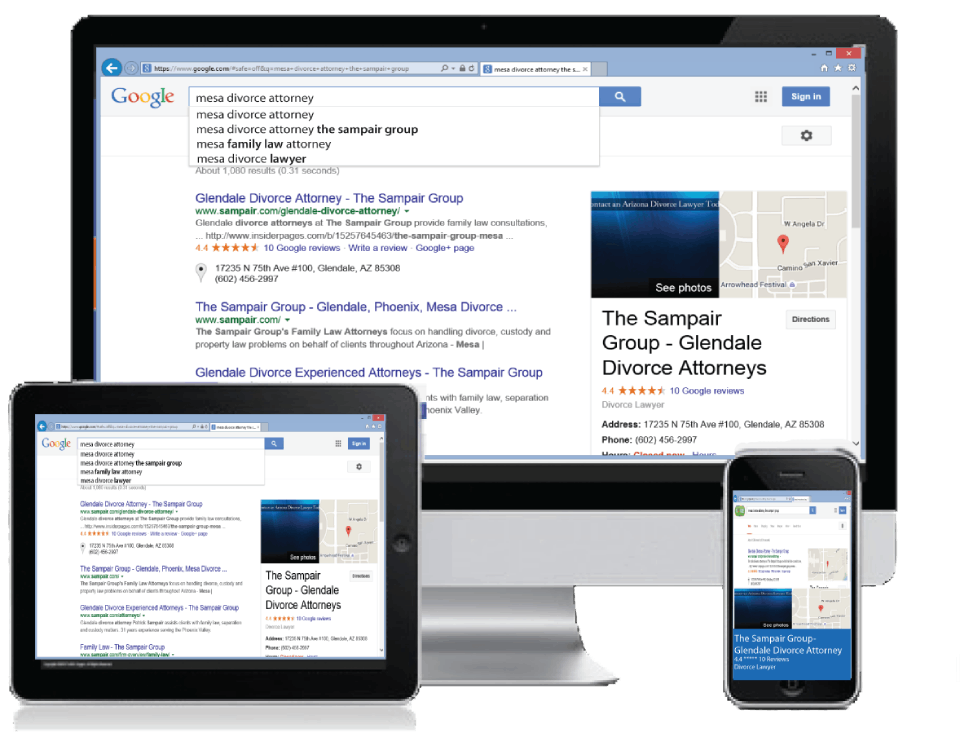 autocomplete results displayed on 3 devices