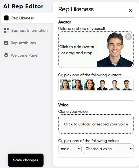 AI Rep Setup Screen