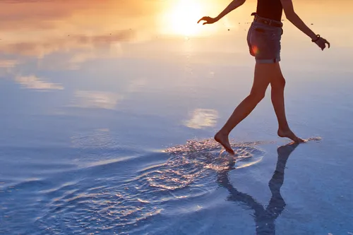 Woman walking on water